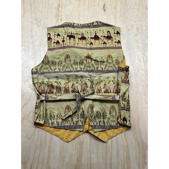 Halsey Collection Vest Petite Small Vintage Boho Tan Blue Gold Floral Art Beaded - Picture 5 of 7